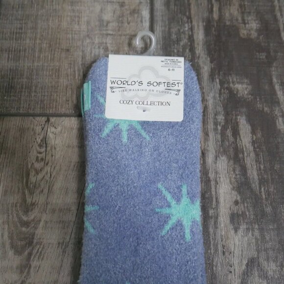 Worlds Softest Socks Cozy Stars Crew Womens Size 6-11 Starburst Cool Blue NWT - Picture 4 of 6